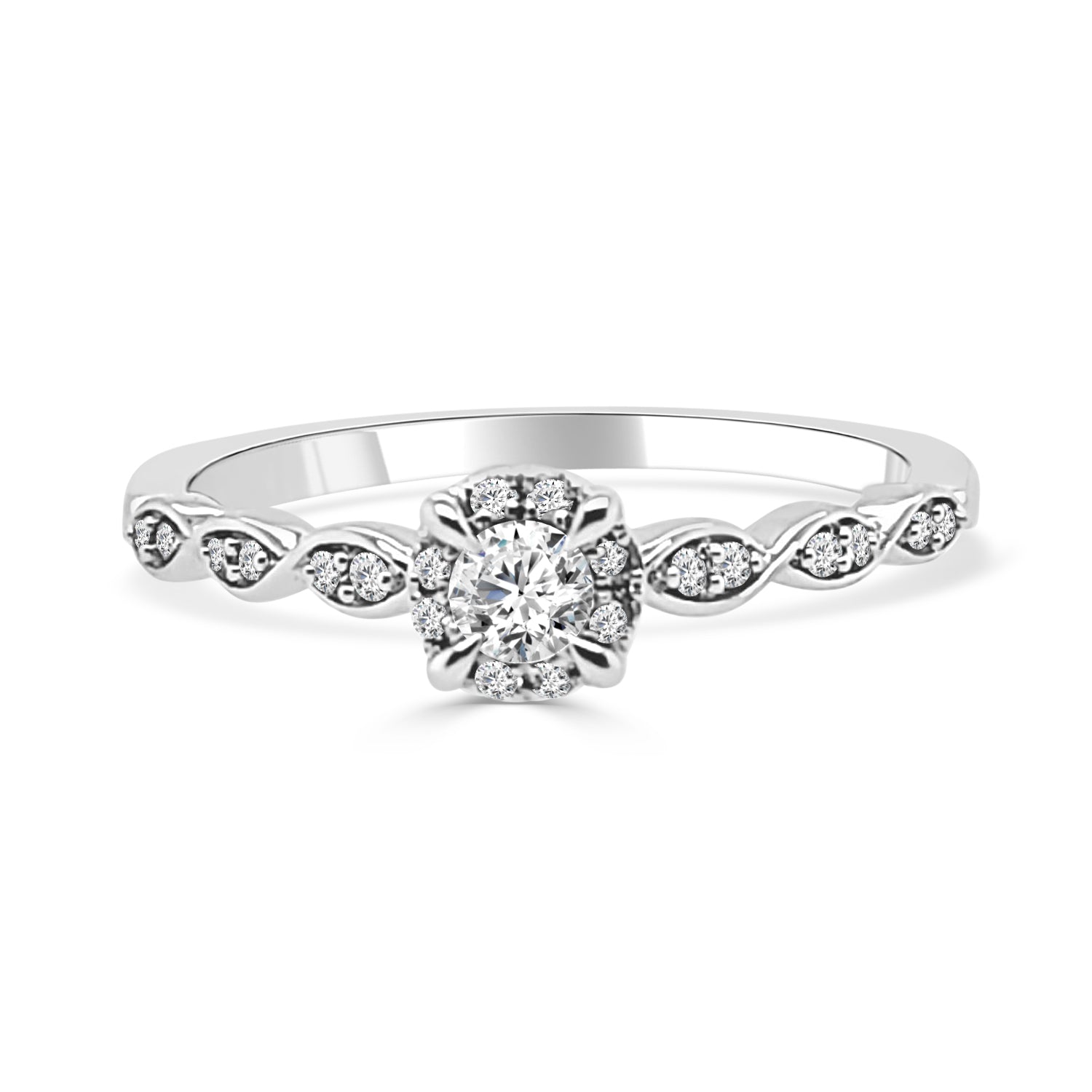 Scallop Round Natural Diamond Engagement Ring in 10 Karat White Gold - 0.20 Carat