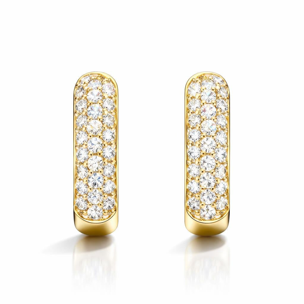 Pave Diamond Hoop Earrings in 14 Karat Yellow Gold