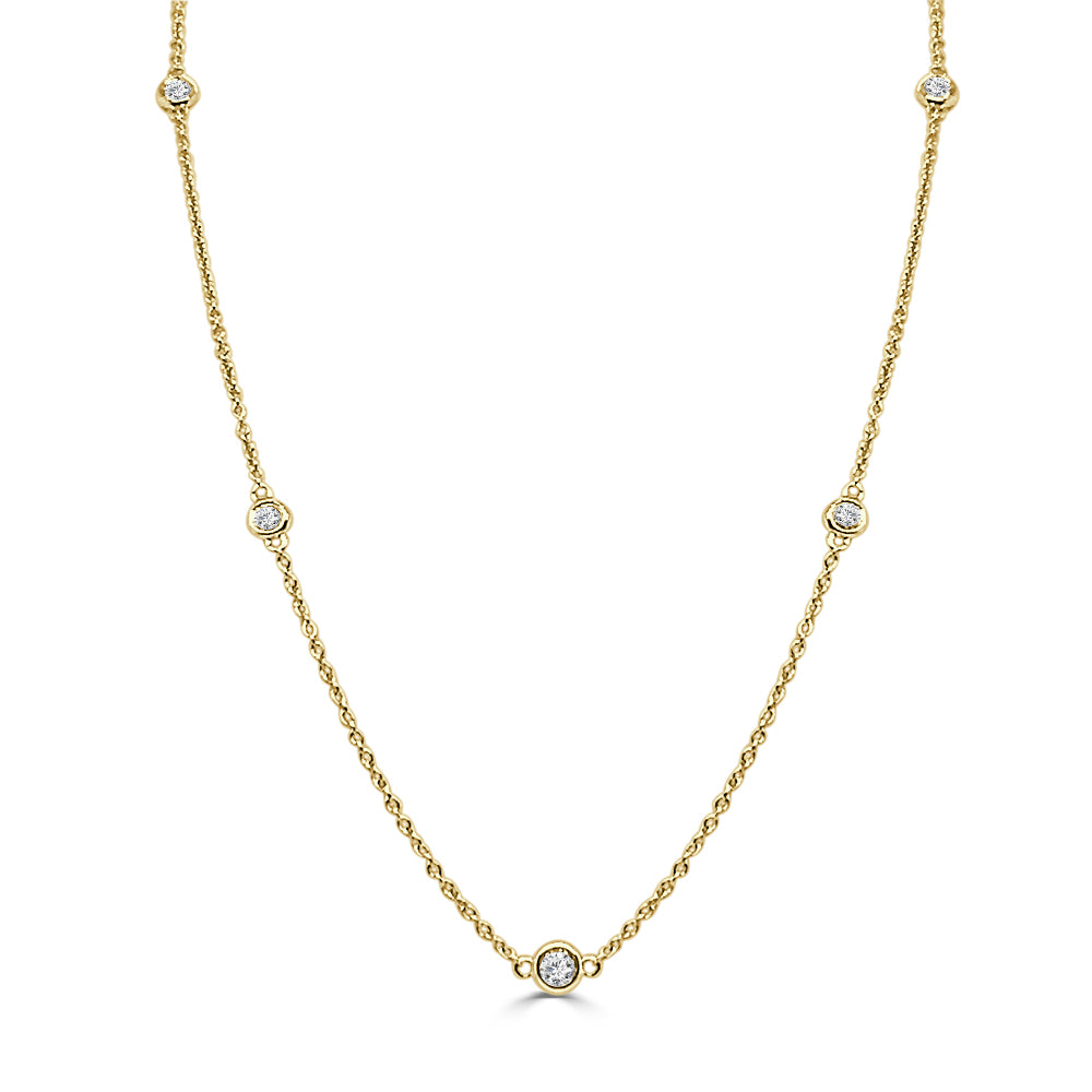 14K Yellow Gold Natural Diamond Round Station Necklace - 0.45 ct