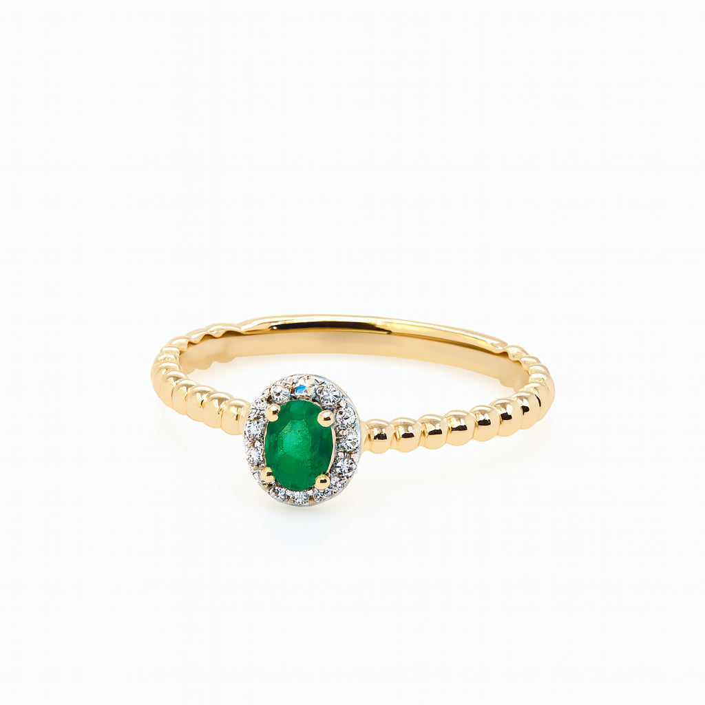 14K Two-Tone Diamond and Emerald Oval Ring - 0.17 ct