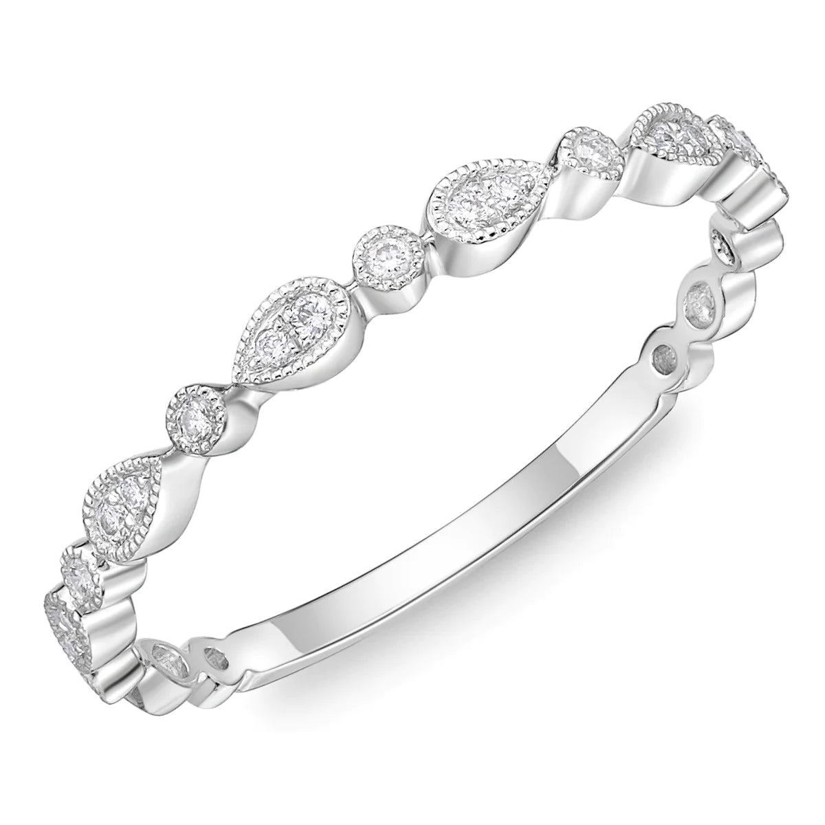 Vintage 18K White Gold Natural Diamond Ring with 0.24 Pear & Round Diamonds