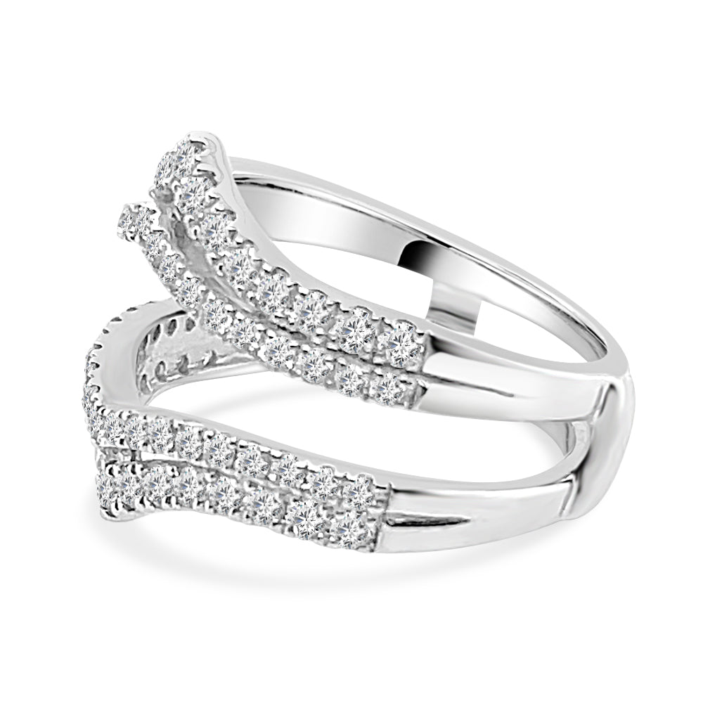 Bowed Double Band Ring Guard Wedding Band in 14 Karat White Gold with 1.00 Carat Natural Round Diamond