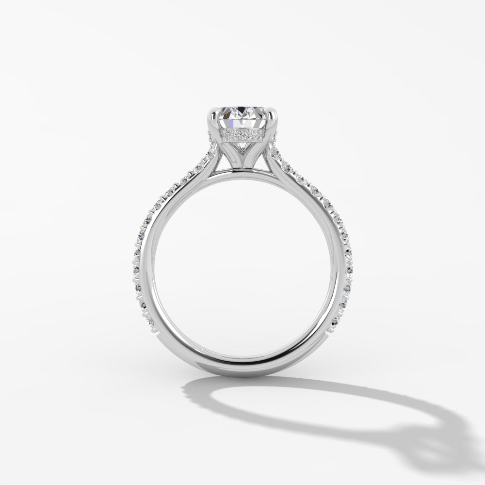 Platinum Oval Diamond Band Engagement Mounting with Hidden Halo