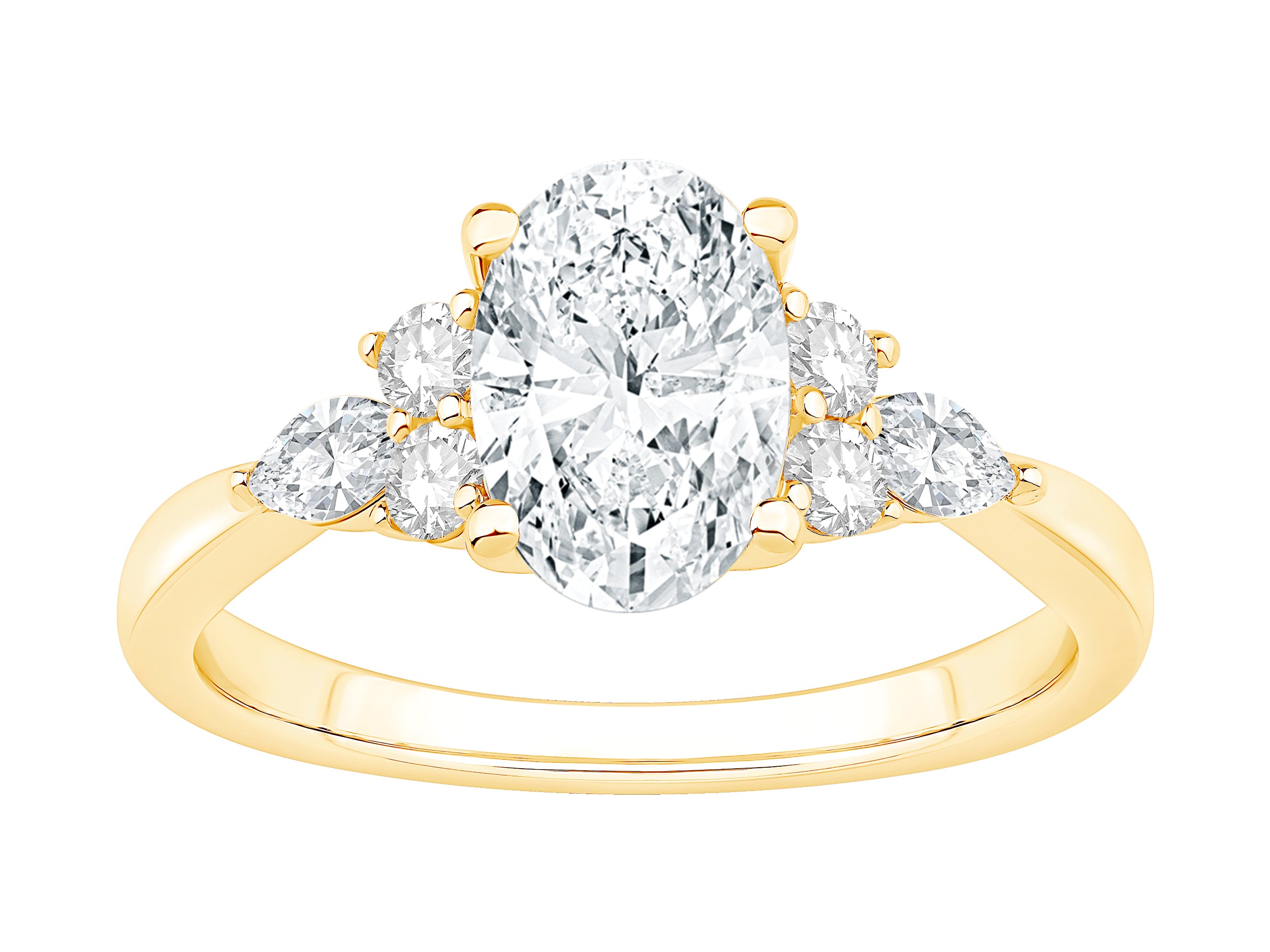 Floral Elegance: 14K Yellow Gold Oval Center Engagement Ring with 1.50 Lab Diamond, Floral Accents