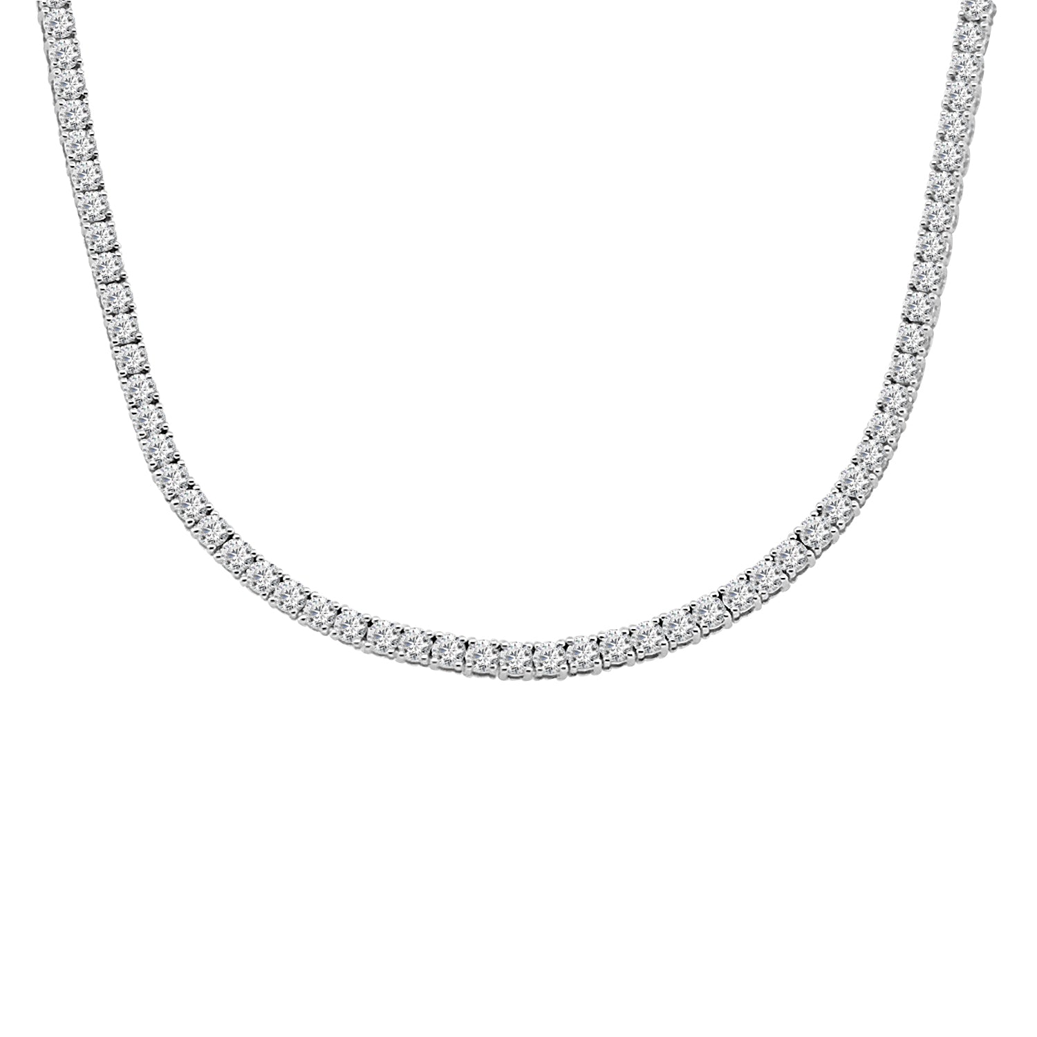 14 Karat White Gold Tennis Necklace with 10.00 Carat Natural Diamond in Round Shape