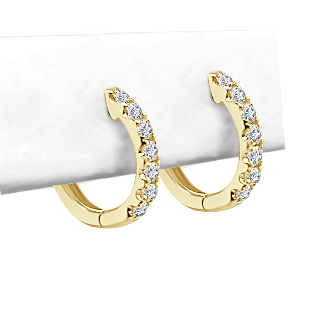 14K Yellow Gold Round Diamond Shared Prong Hoop Earrings (0.43 ct)