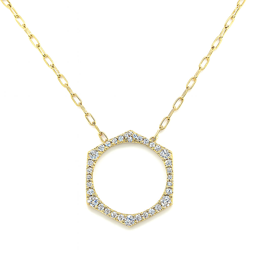 14K Yellow Gold Geometric Stationary Diamond Necklace - Round Shape 0.49ct