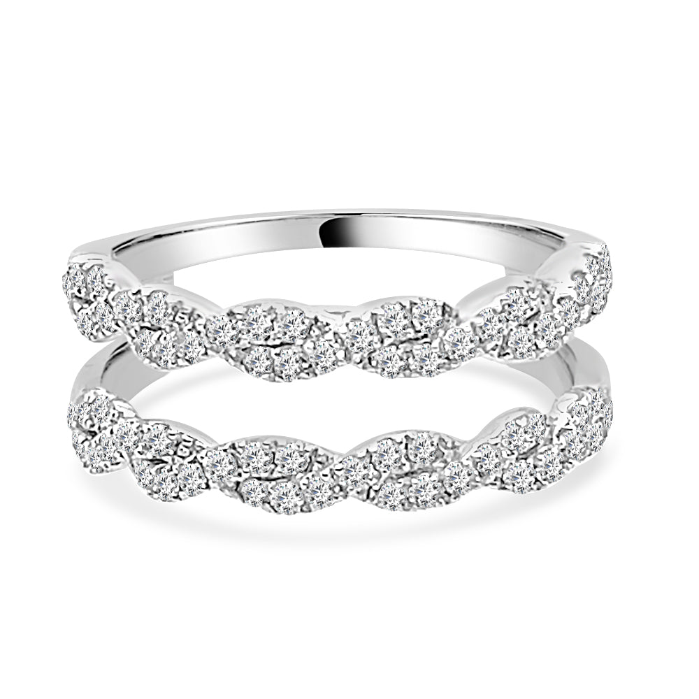14K White Gold Diamond Wedding Band with Straight Twisted Ring Guard - 0.63 Round Cut