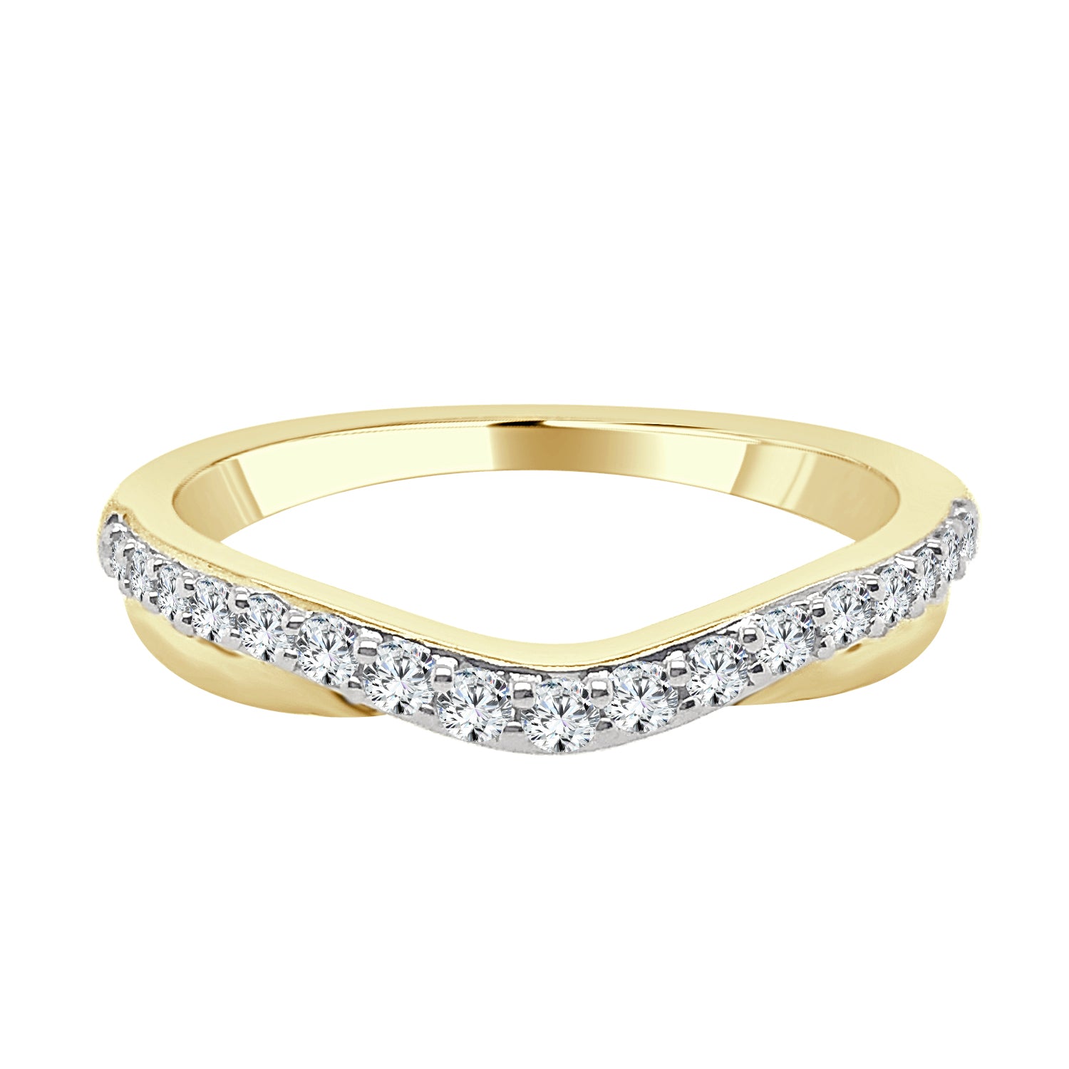 Curved 14 Karat Yellow Gold Wedding Band with Natural Diamond 0.25 Carat