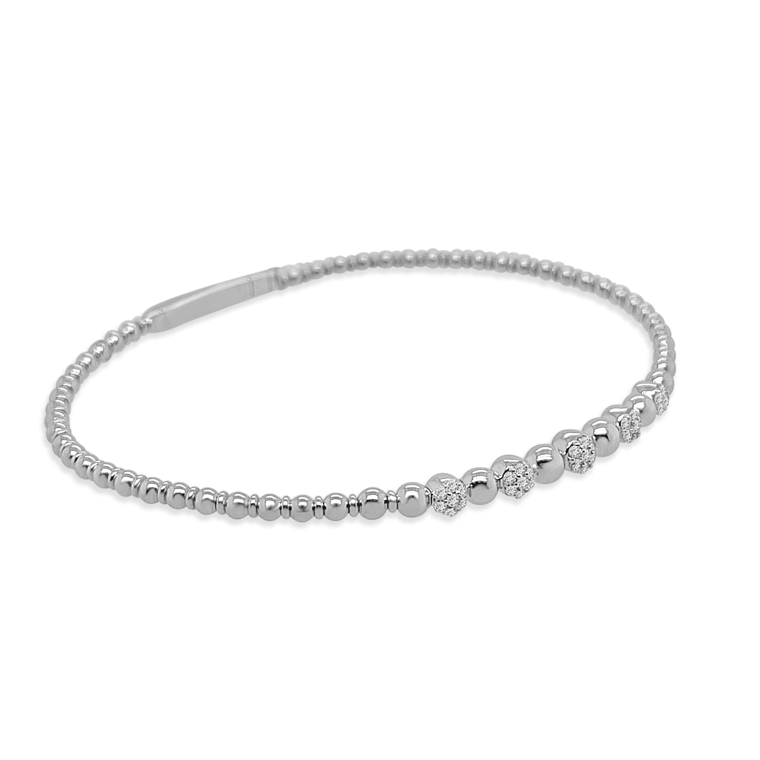 Dazzling Sparkle: 14K White Gold Diamond Bubble Flex Bangle Bracelet with 0.196 Carats Natural Diamonds