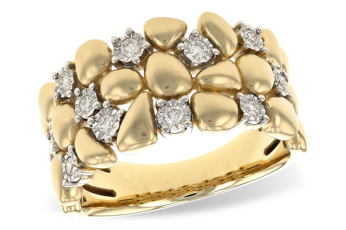 Yellow Gold Pebble Diamond Ring - 14K Two-Tone, Natural Diamond 0.20 ct