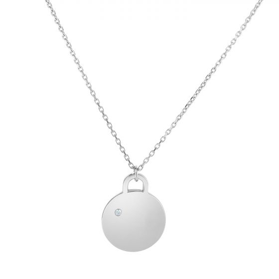 Sterling Silver Diamond Disc Necklace - 0.02 Carat Natural Diamond Accent