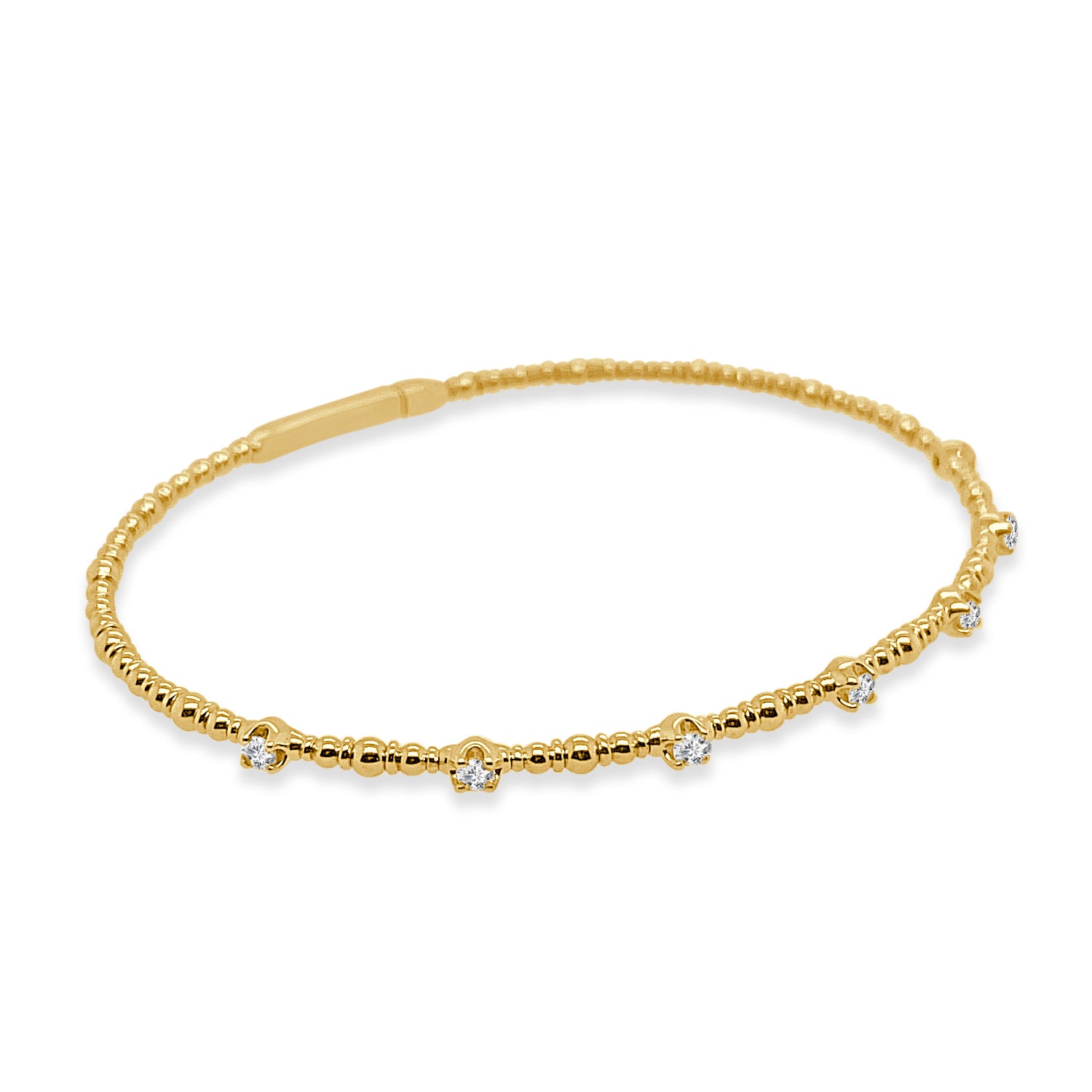 14K Yellow Gold Station Bubble Flex Bangle Bracelet with 0.27 ct Natural Diamond