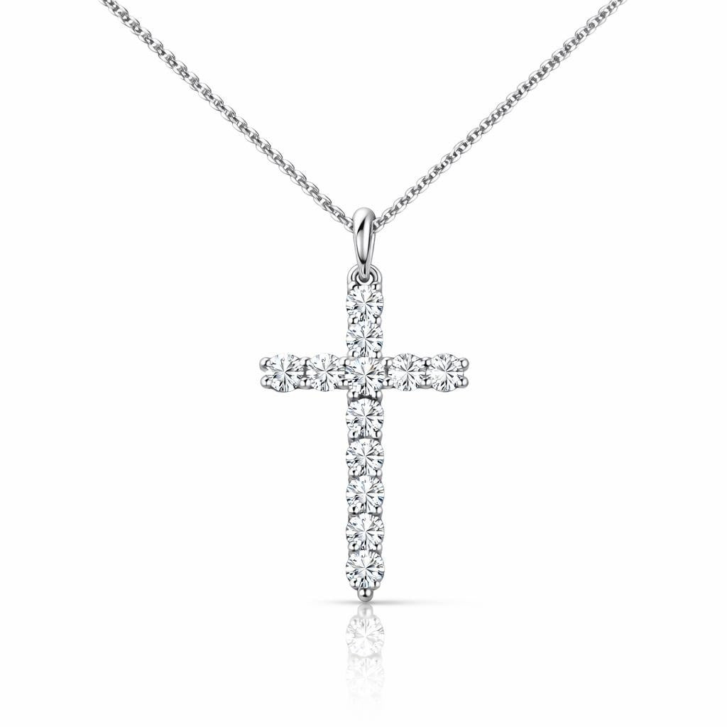 14 Karat White Gold Cross Necklace