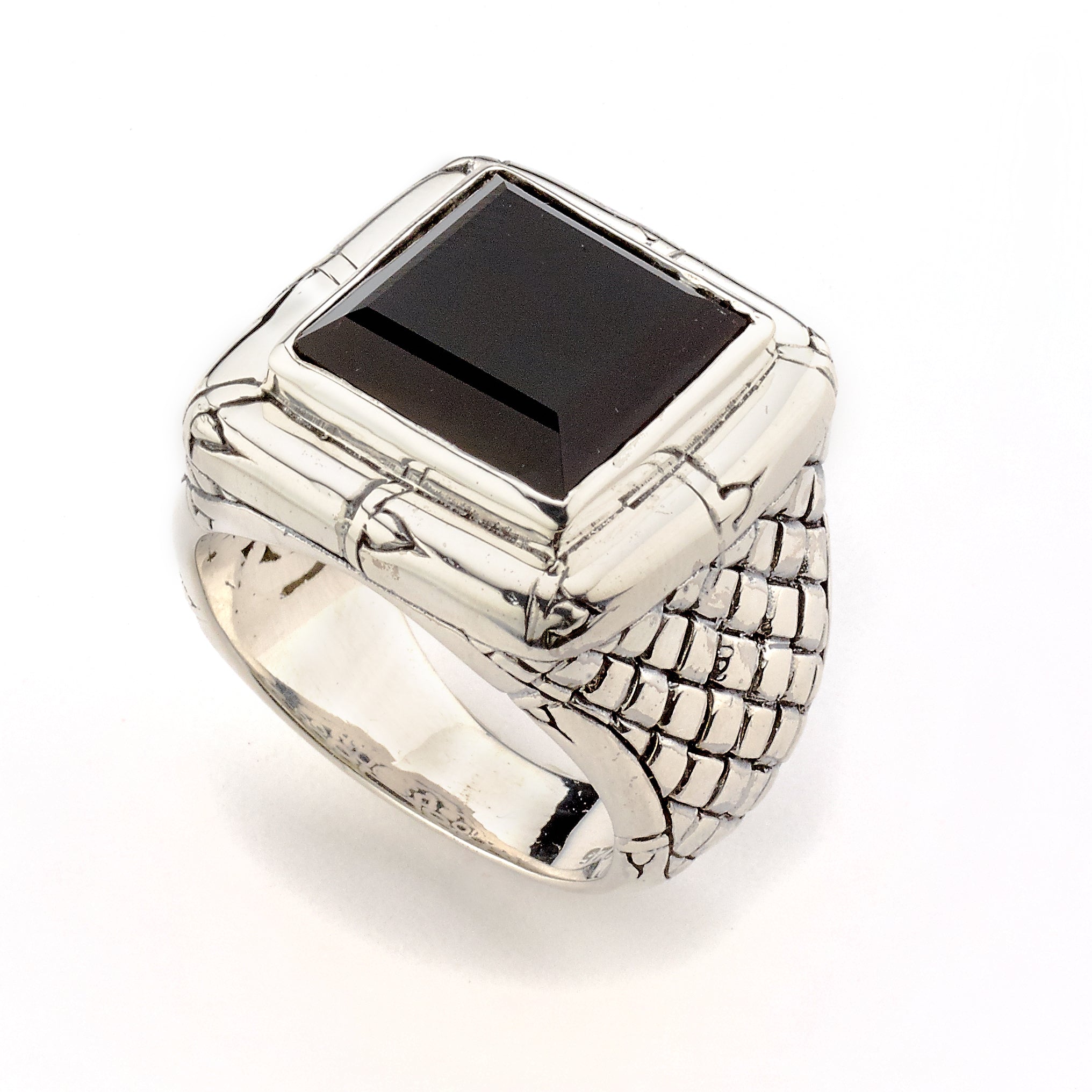 Sterling Silver Woven Shank Onyx Ring