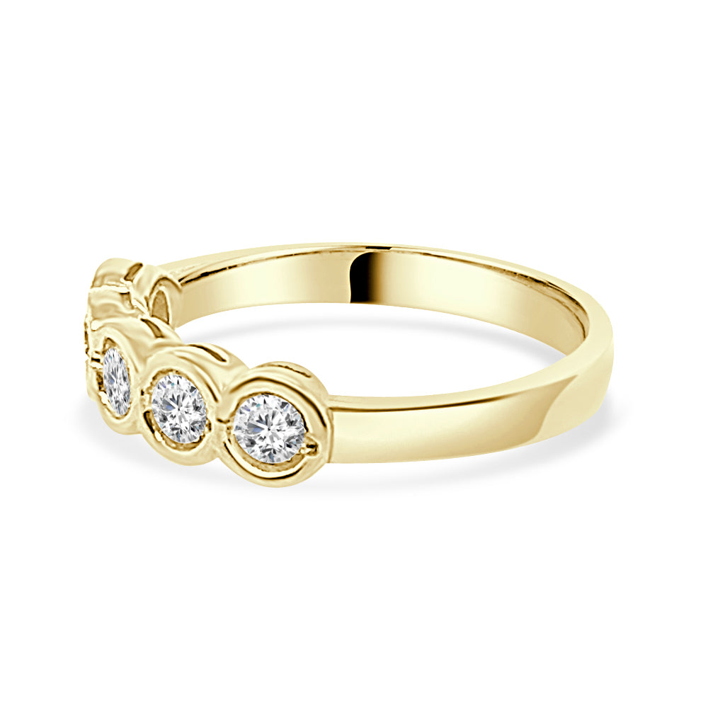 14K Yellow Gold Bezel Set Five Stone Natural Diamond Ring - 0.47 ct Round Shape