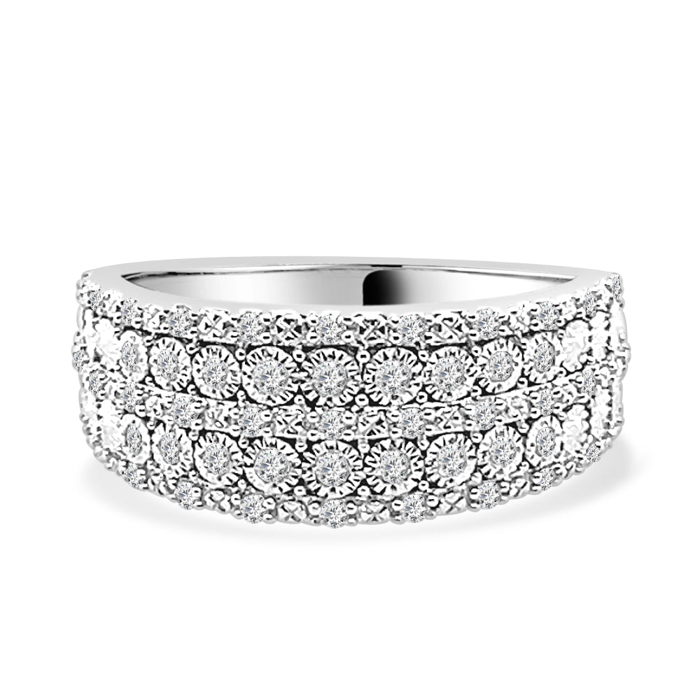 Elegant 5 Row Illusion Set Diamond Ring in 10 Karat White Gold with Natural Round Shape Diamonds (0.25 ct)