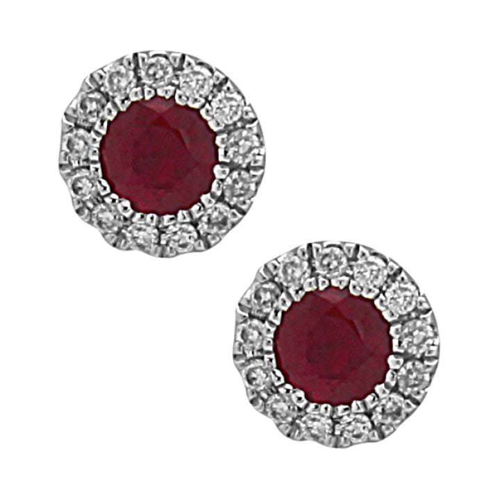 Ruby Round Halo Earrings - 14 Karat White Gold, 0.29 Carat