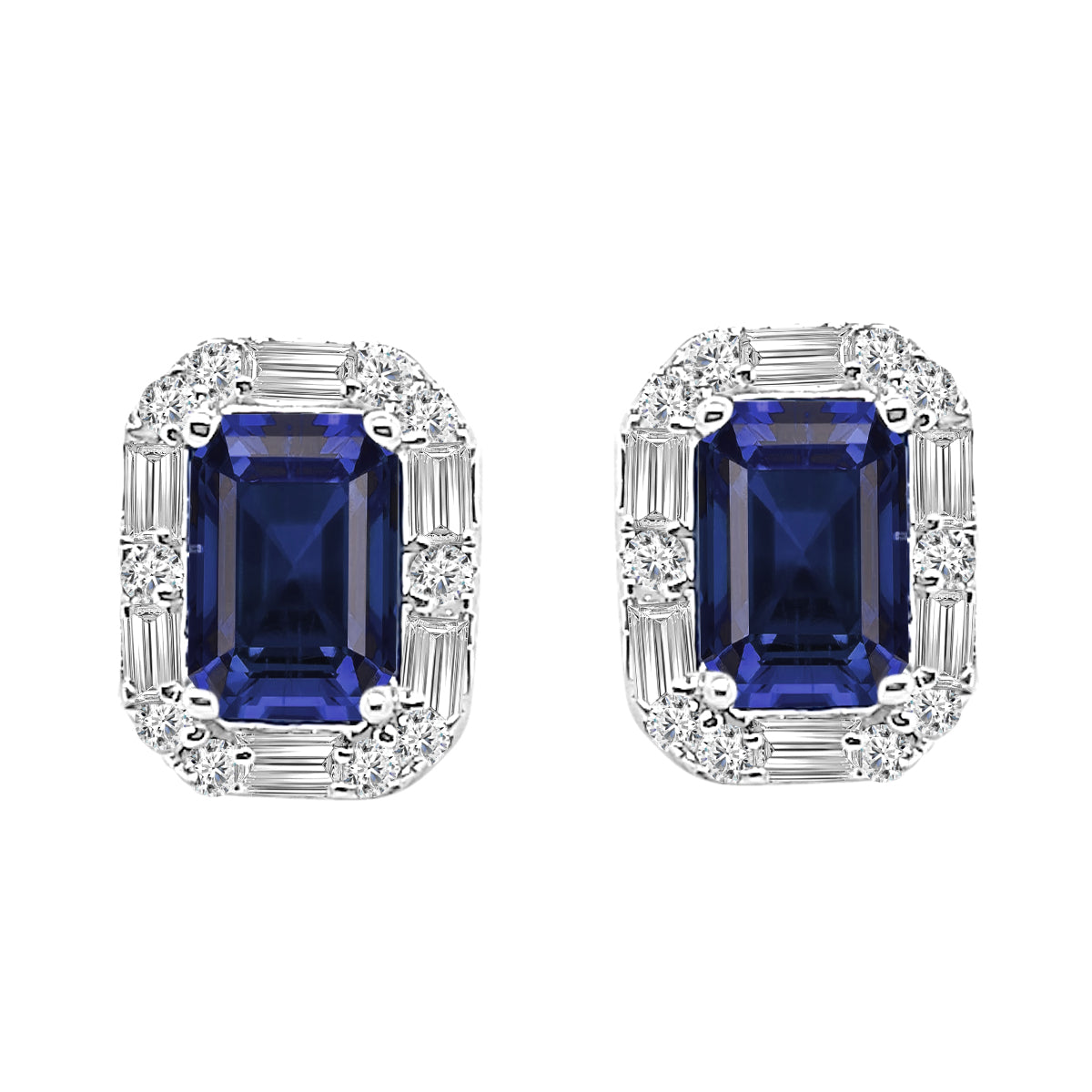 14K White Gold Emerald Baguette Halo Earrings with Tanzanite - 1.20 Carats