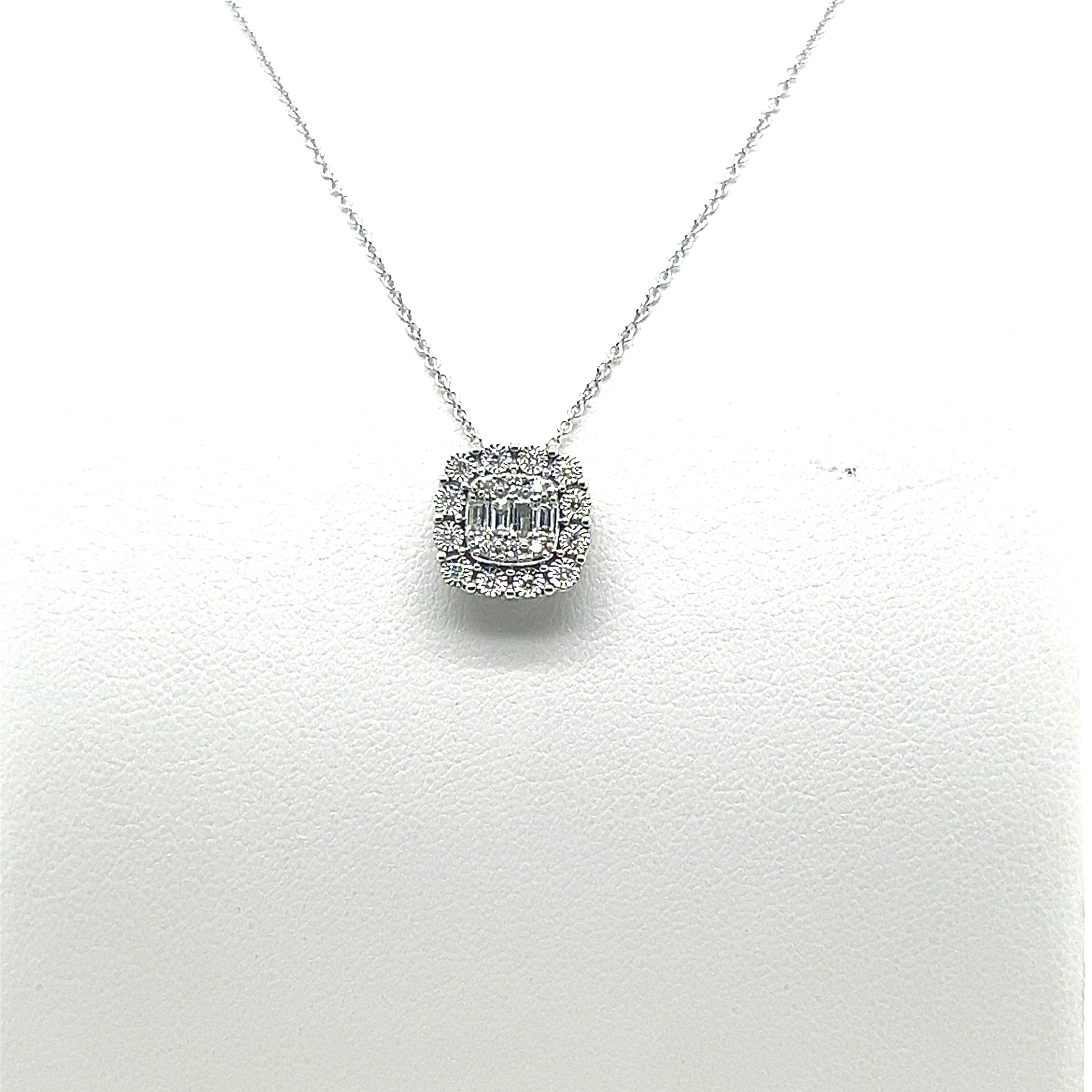 Mosaic Square Diamond Pendant Necklace in 18K White Gold - 0.20 Carats