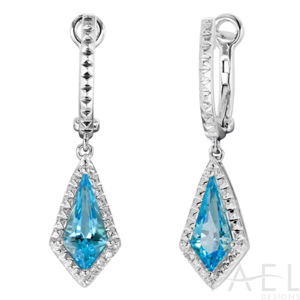 Blue Topaz Borealis Kite Shaped Halo Earrings in 14 Karat White Gold - 2.62 Carats