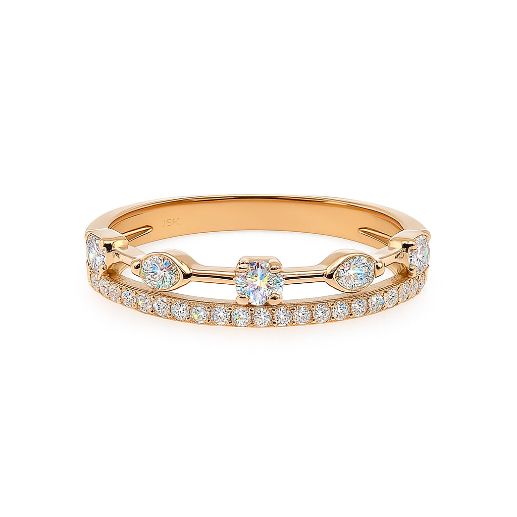 Double Row Christmas Ring in 10 Karat Yellow Gold with Lab Diamond 0.42