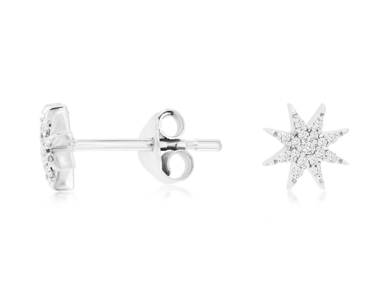 Stunning 14 Karat White Gold Star Stud Earrings with 0.08ct Natural Diamond