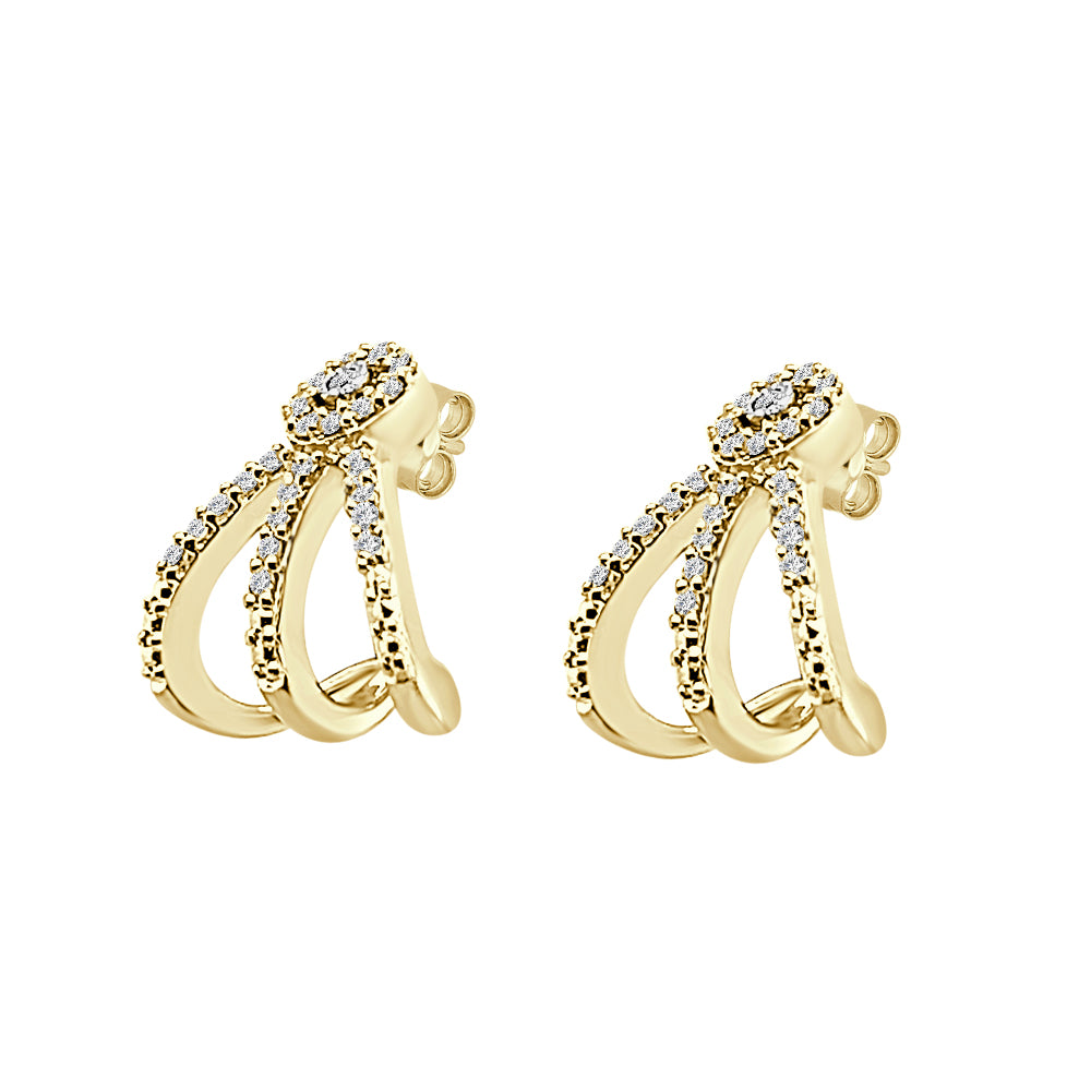 10 Karat Yellow Gold Diamond Chicken Feet Lobe Cuff Earrings with Natural Round Shape 0.20 Carat Diamond