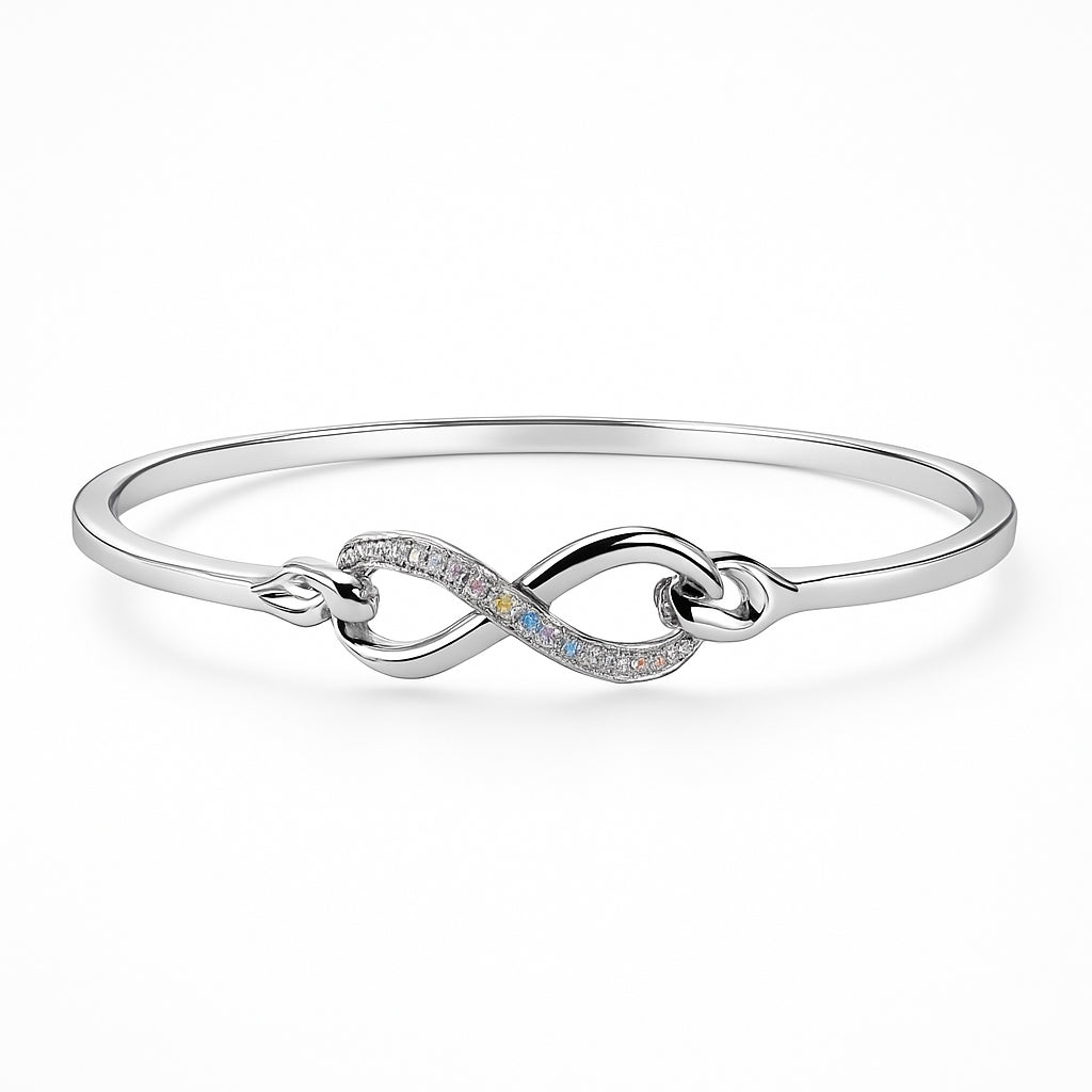 Christmas Infinity Love Sterling Silver Bangle Bracelet with Natural Diamond, Round Shape 0.10 Ct