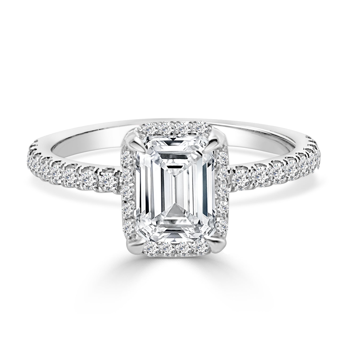 14K White Gold Lab Diamond Emerald Shape Engagement Ring - 1.55 Carats