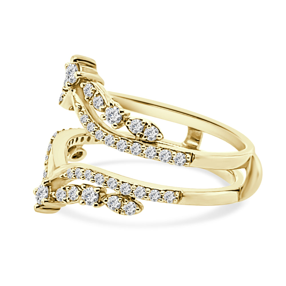 14 Karat Yellow Gold Wedding Band with Tiara Ring Guard featuring Natural Diamond - Round Shape 0.75 Carat