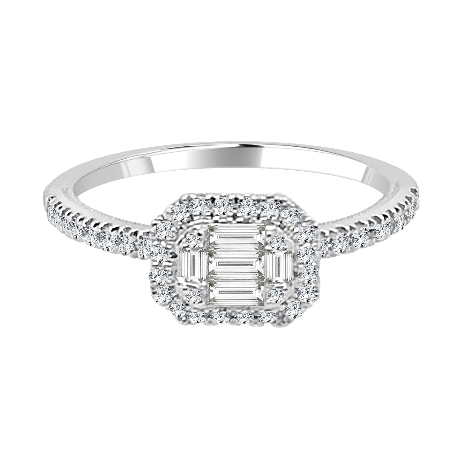 10K White Gold Mosaic Sideways Engagement Ring with Natural 0.37ct Diamond