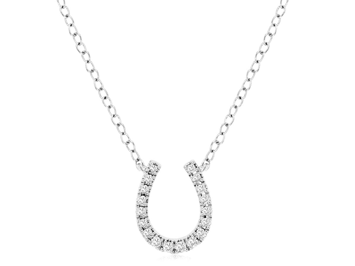 14K White Gold Diamond Horseshoe Necklace with Round 0.10 ct Natural Diamond