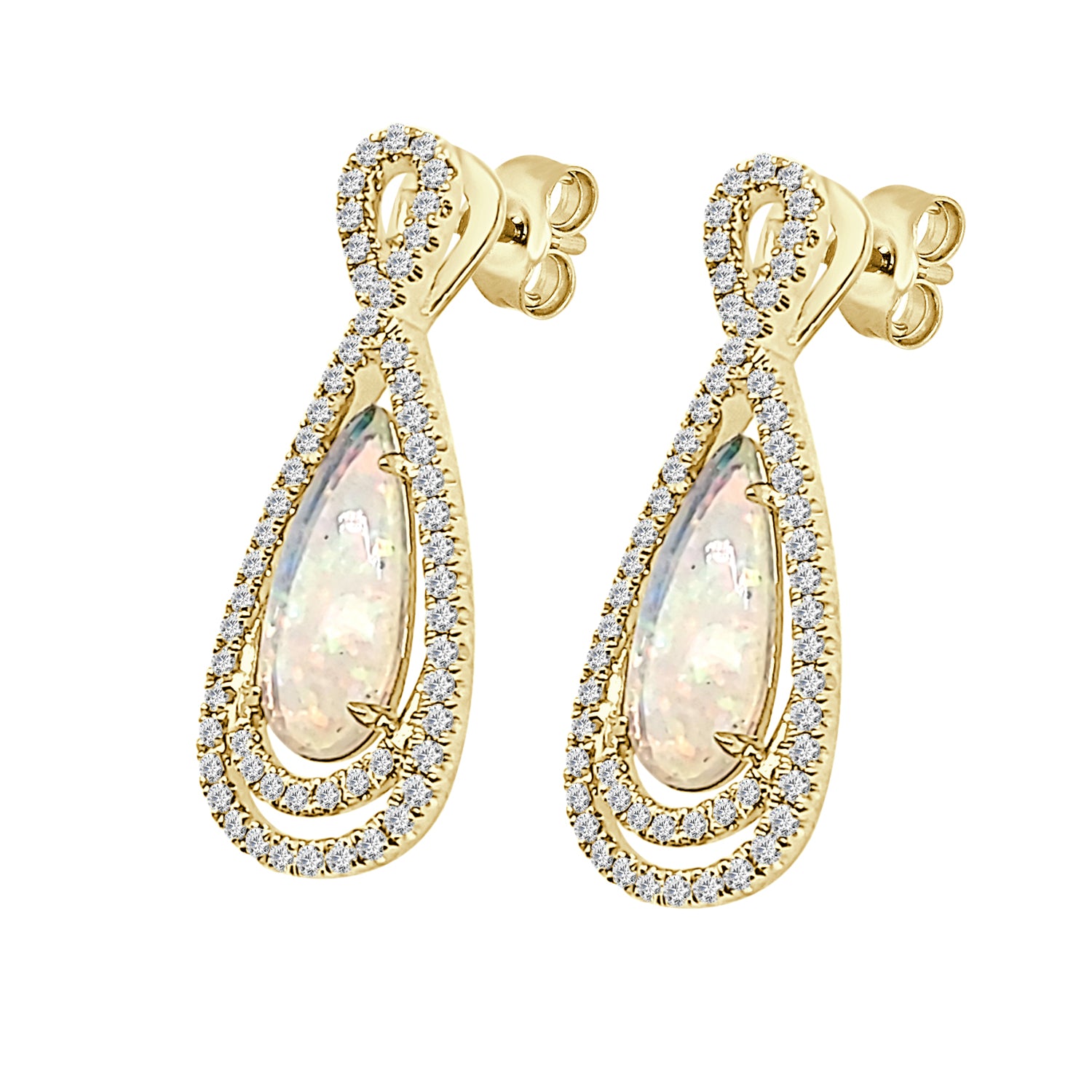 Teardrop Halo Opal Necklace in 14 Karat Yellow Gold with Oval Shape, 1.43 ct