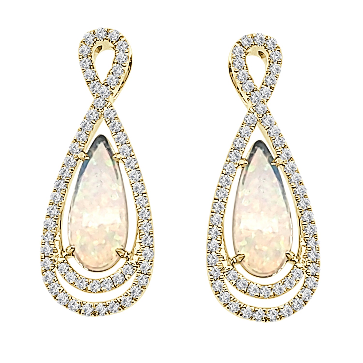 Teardrop Halo Opal Necklace in 14 Karat Yellow Gold with Oval Shape, 1.43 ct