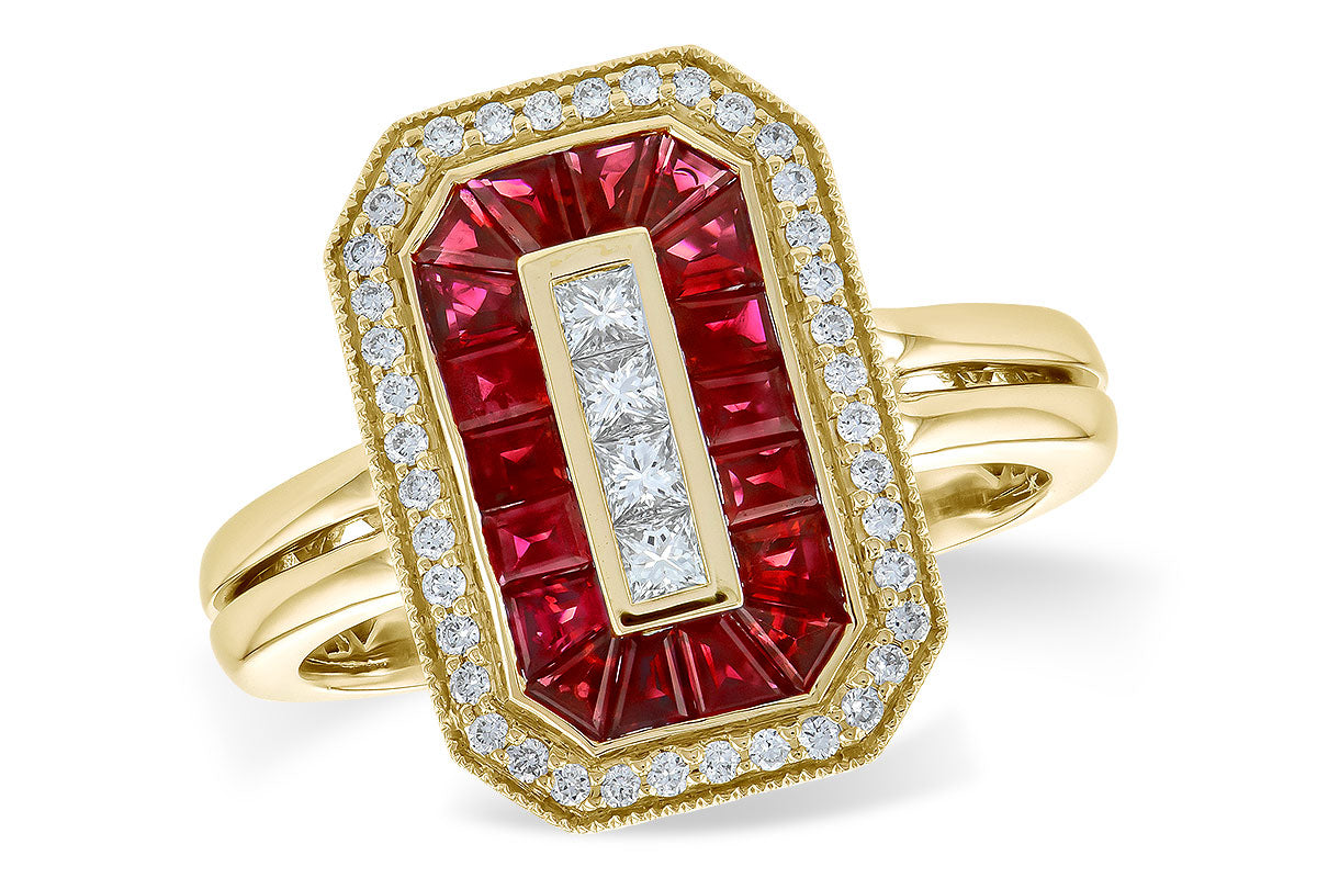 14 Karat Yellow Gold Ring with Rubies and Diamonds