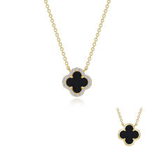 Gold Plated Sterling Silver Clover Halo Necklace with Onyx - 0.49 Carat