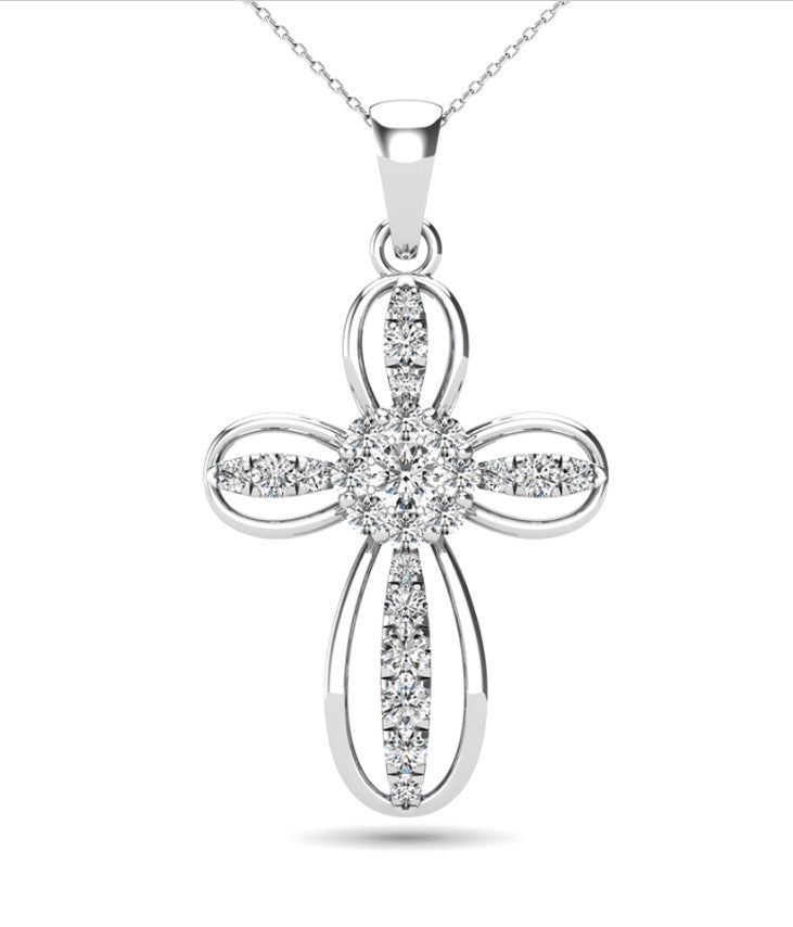 Dazzling 14 Karat White Gold Fancy Openwork Necklace with Natural Diamond 0.20 ct