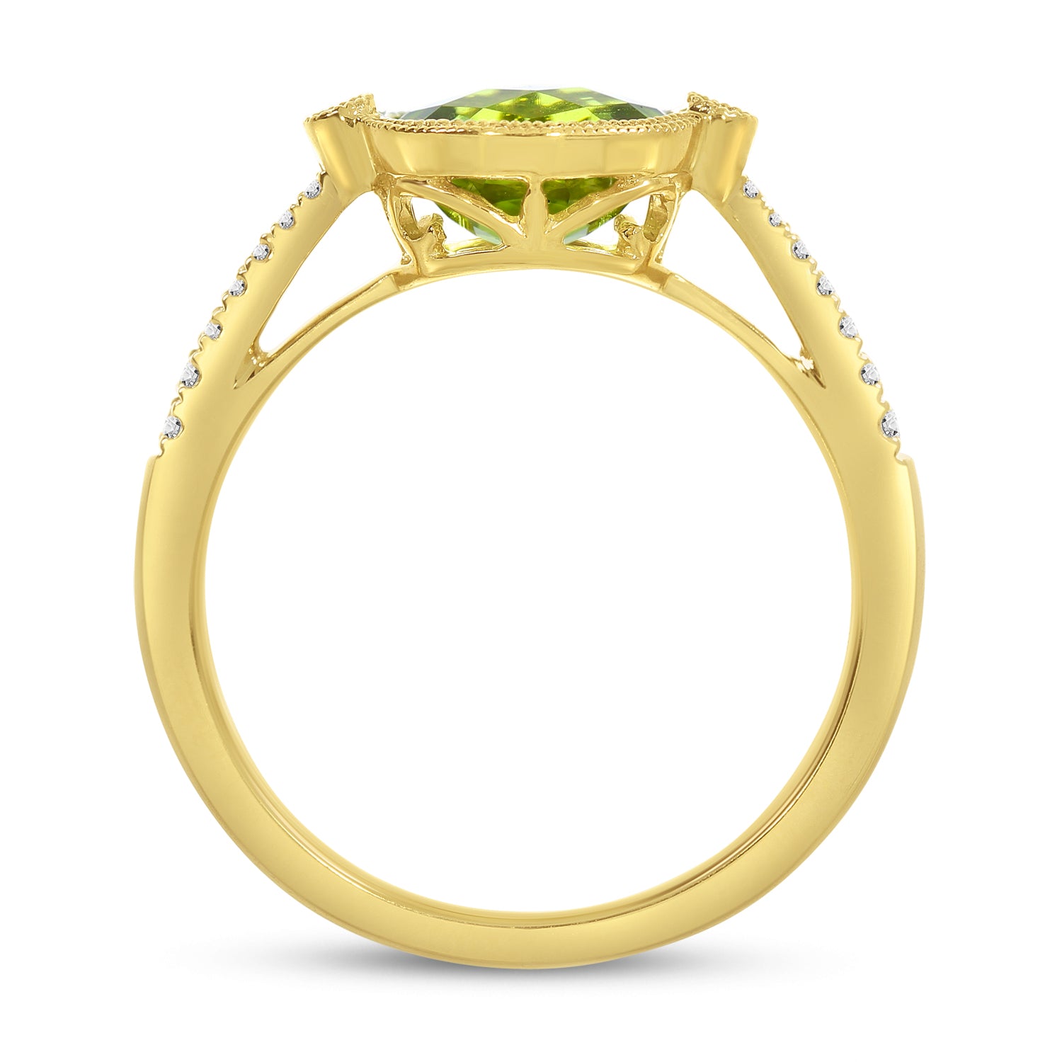 14K Yellow Gold Sideways Oval Peridot Ring - 1.53 Carats