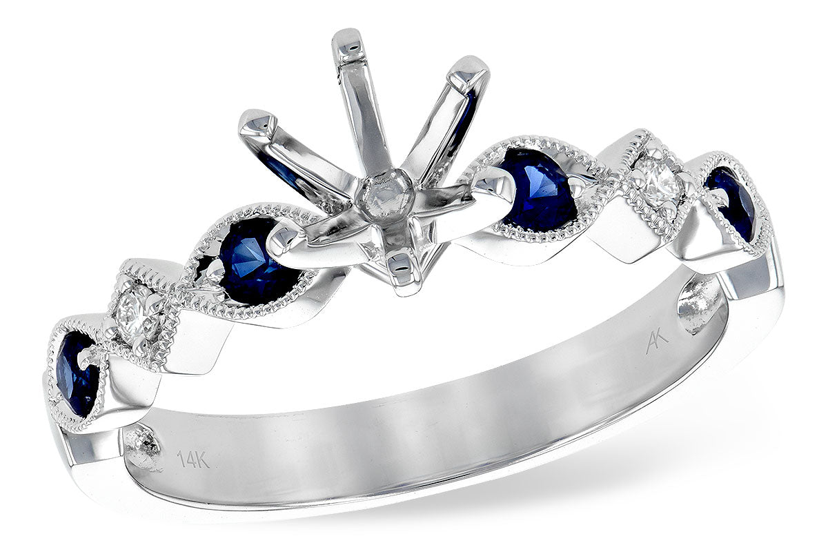 14 Karat White Gold Blue Sapphire Round Shape Engagement Mounting - 0.20 Carat