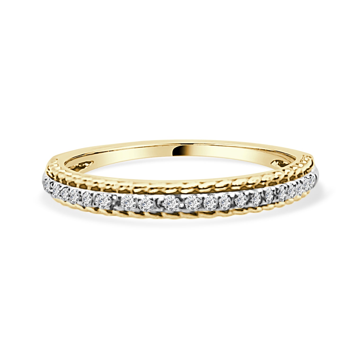 Triple Row Twist 10K Yellow Gold Ring with Natural Diamond 0.10 Carat