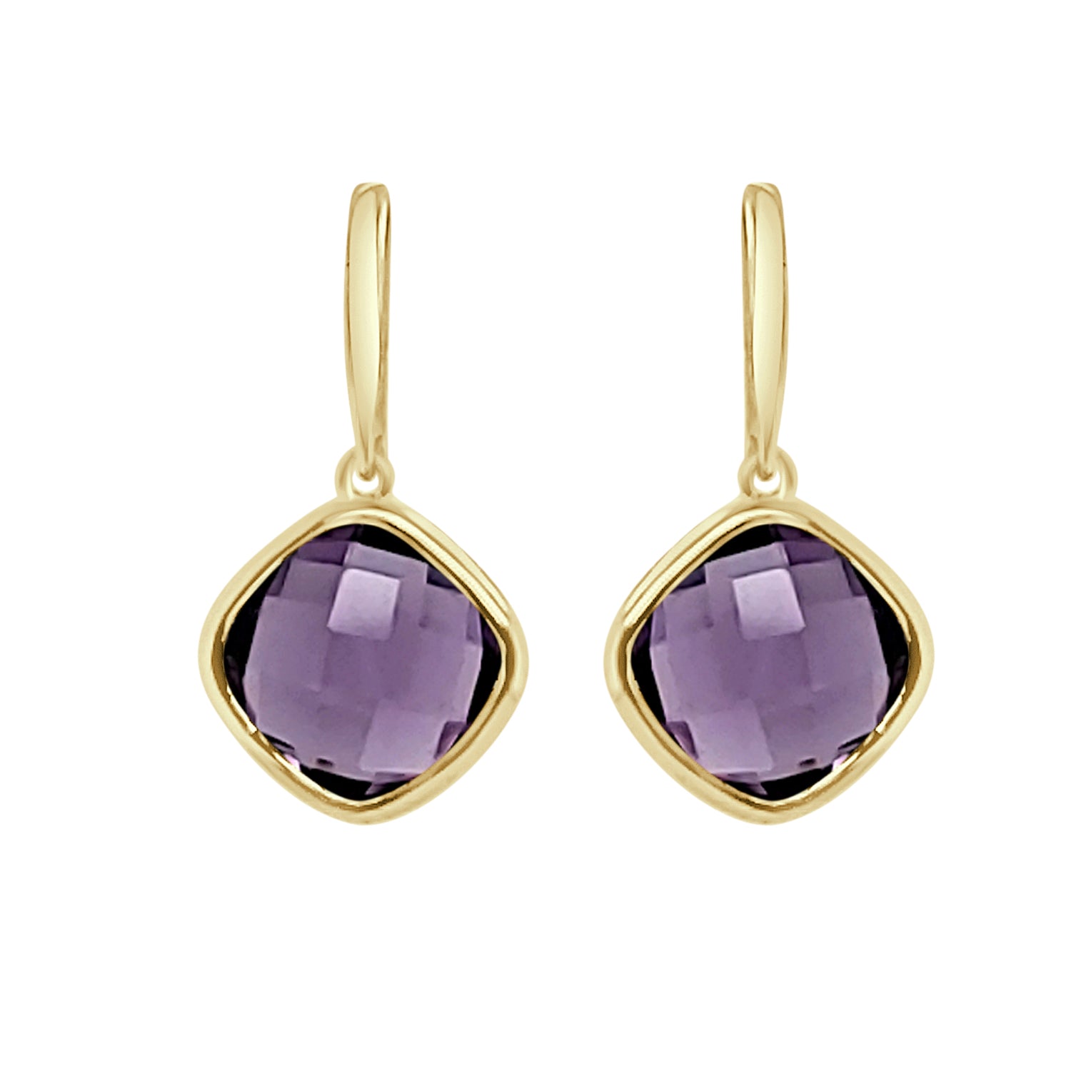 14K Yellow Gold Amethyst Dangle Bezel Earrings - 3.92 Carats