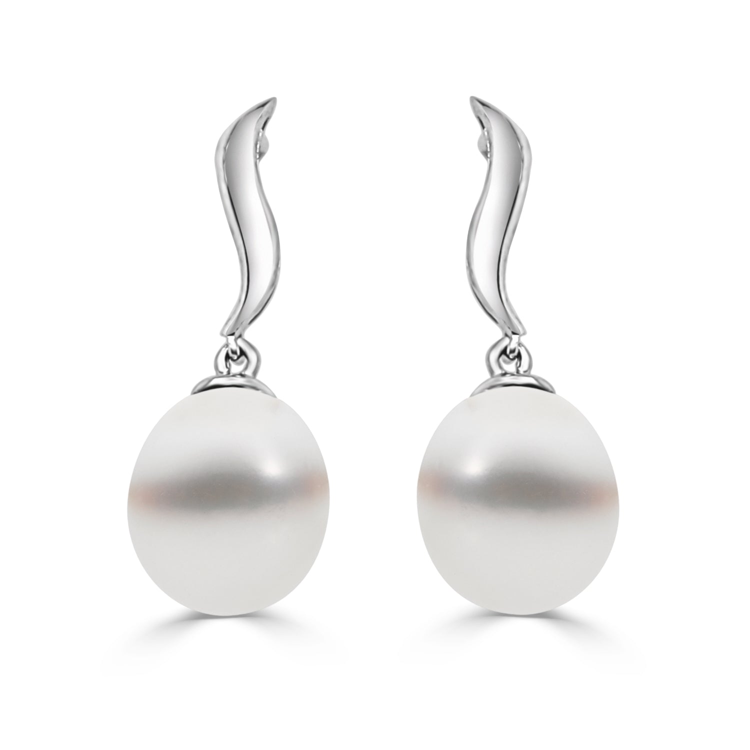 14 Karat White Gold Fancy S-Curve Pearl Earrings