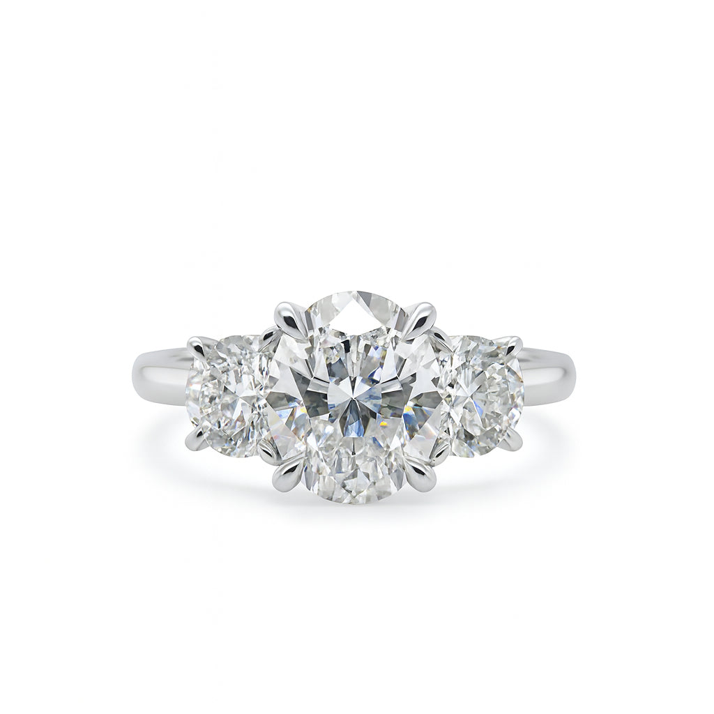 Oval and Half Moon with Diamond Bridge 2.00ct Lab Diamond Engagement Ring in 14K White Gold