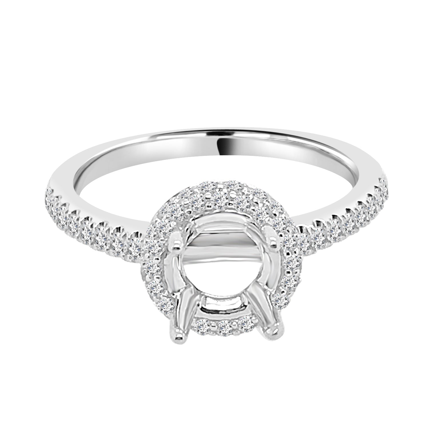 14K White Gold Round Pave Natural Diamond Engagement Mounting - 0.45 ct