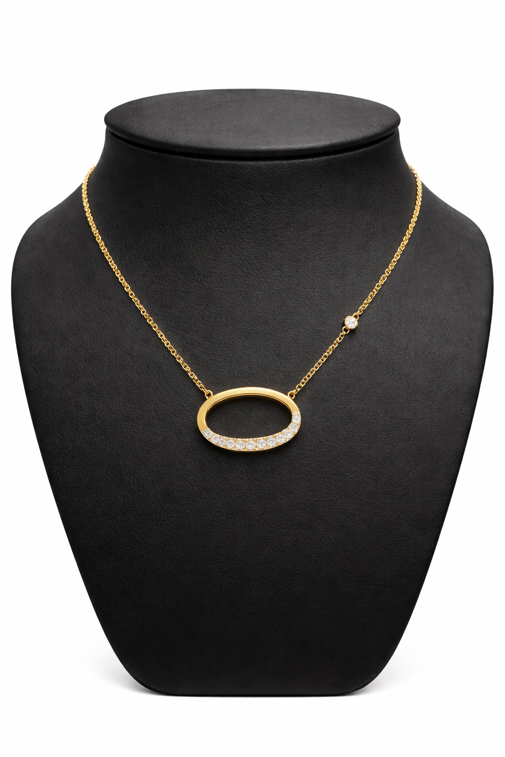 Oval Round Shape Natural Diamond Necklace in 14 Karat Yellow Gold - 0.38 Carat