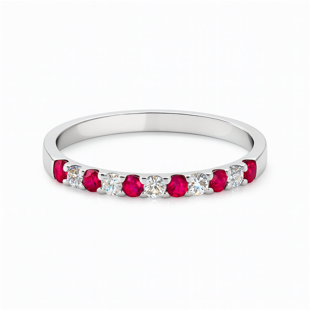Ruby and Diamond Straight Band Ring