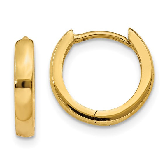 Stylish 14 Karat Yellow Gold Hinged Huggie Hoop Earrings