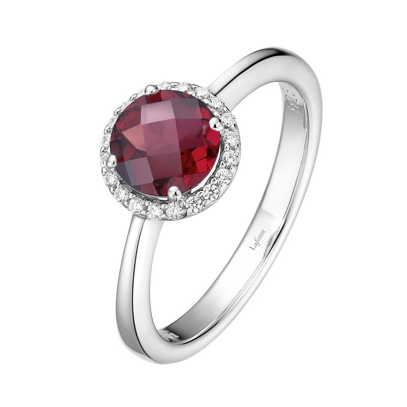 Halo of January: Garnet Ring in Platinum Coated Sterling Silver