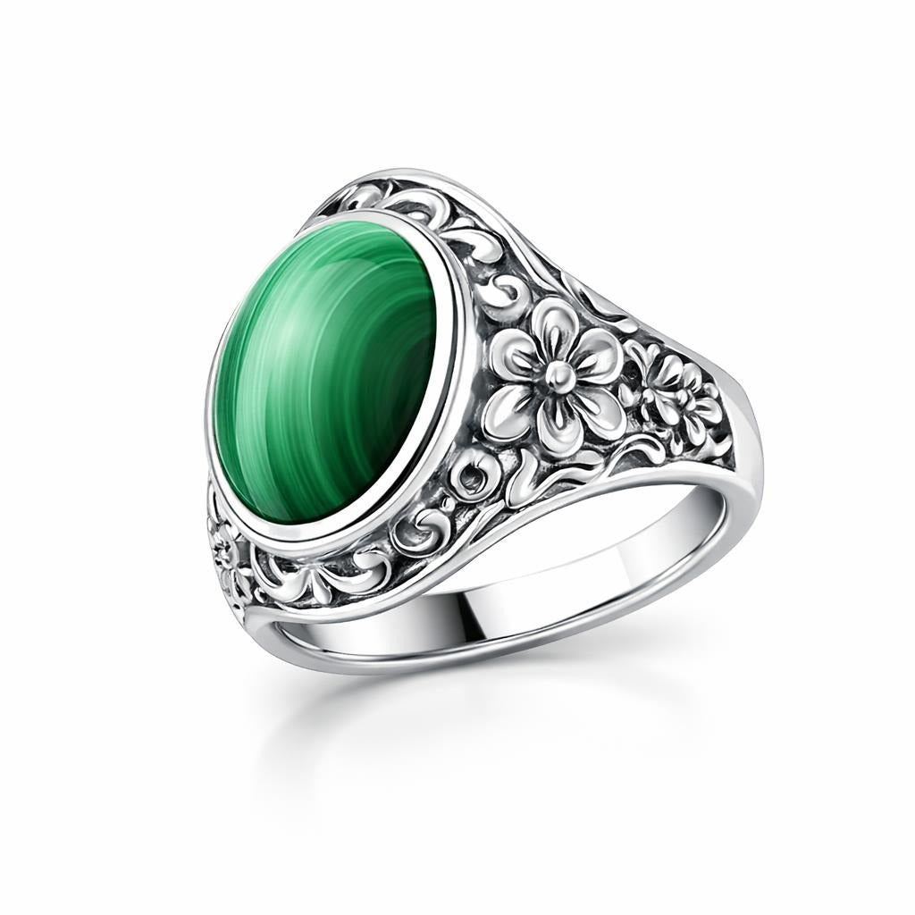 Malachite Ring With Floral Design